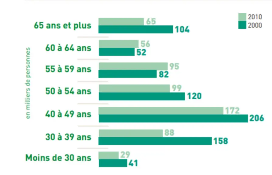 Pyramides des âges des chefs d'exploitation - Le vieillissement de la population agricole se poursuit et  compromet le renouvellement des générations.