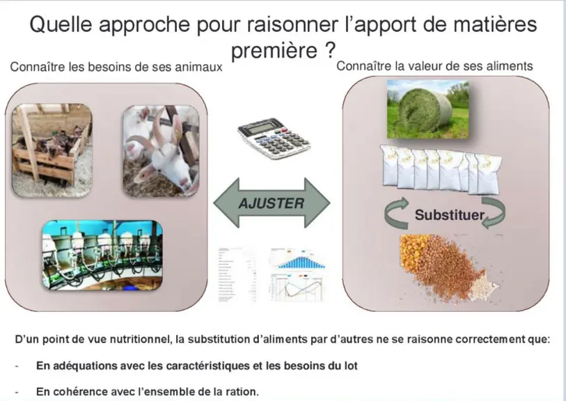 En utilisant ses propres matières premières dans la ration, il est indispensable de connaitre les besoins des animaux et les valeurs des aliments.  © Bluet-Jarry