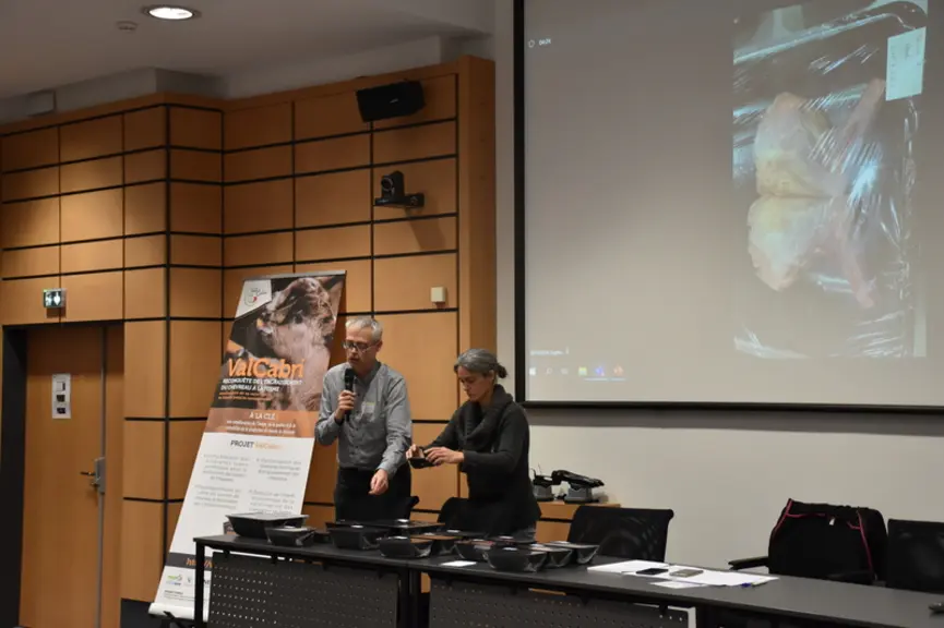 Jérôme Normand, du service qualité des carcasses et des viandes à l'Idele, a notamment présenté les qualités nutritionnelles de la viande de chevreau.