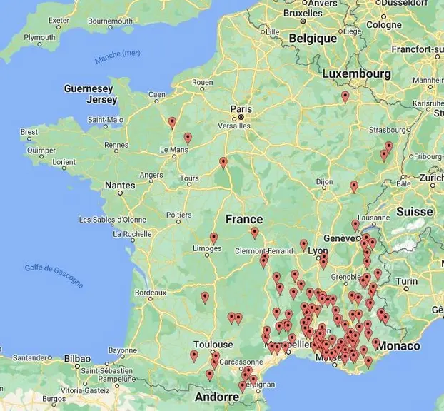 Carte des élevage de chèvre Rove