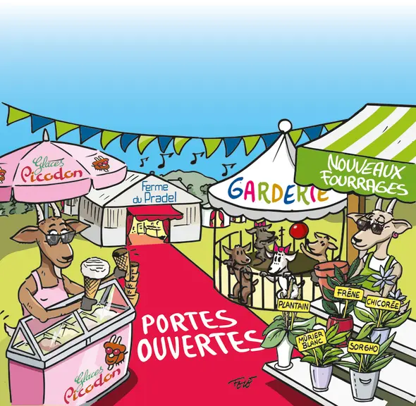 Dessin d'invitation à la journée portes ouvertes du Pradel