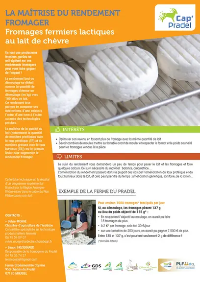 La maîtrise du rendement fromager - Fromages fermiers lactiques au lait de chèvre