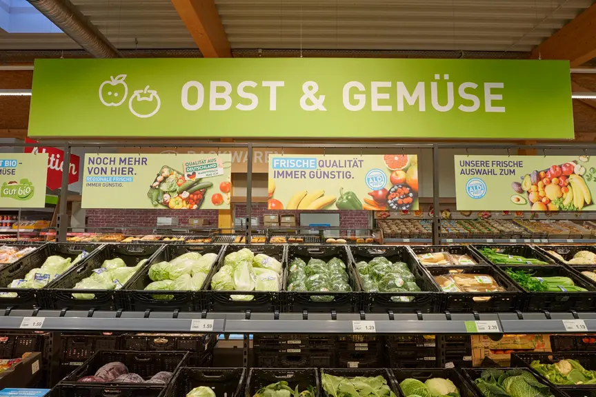 rayon de fruits et légumes chez le dscounter allemand Aldi Nord