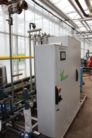 Un traitement UV a été installé il y a deux ans pour désinfecter le drainage des solutions nutritives. © V. Bargain