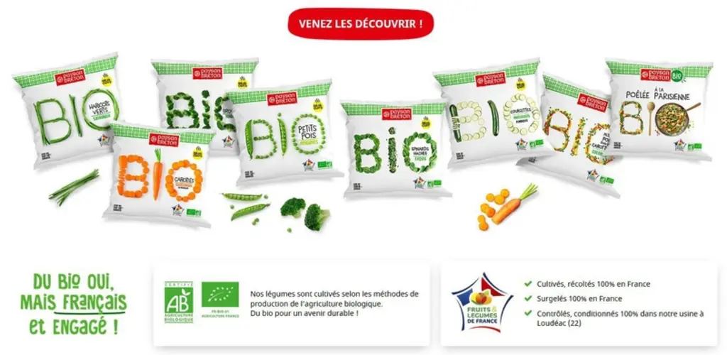 La nouvelle gamme de légumes surgelés bio de Gelagri, à marque Paysan Breton. © Paysan Breton