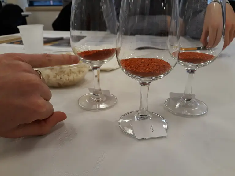 Outre les critères de production, pour être AOP, un piment d’Espelette doit respecter des critères visuels, olfactifs et gustatifs. La poudre se carac