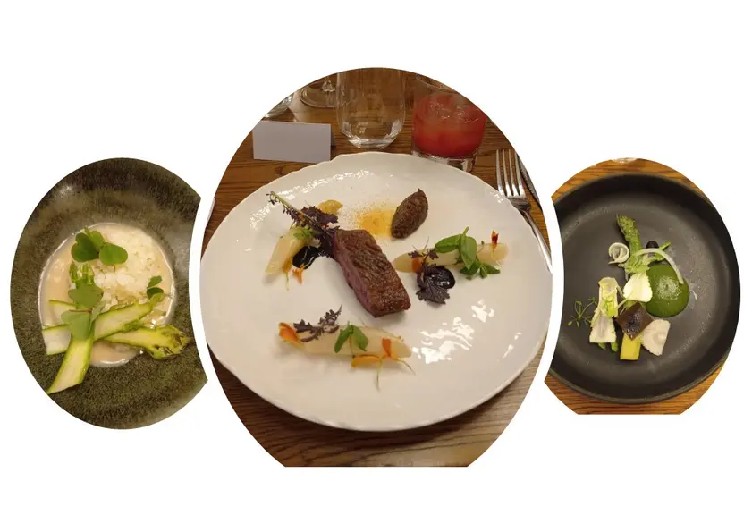 photo montage de trois assiettes gastronomiques sur le thème de l'asperge