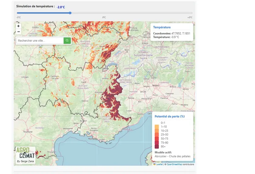 cartographie auvergne rhône alpes risque de gel sur abricot