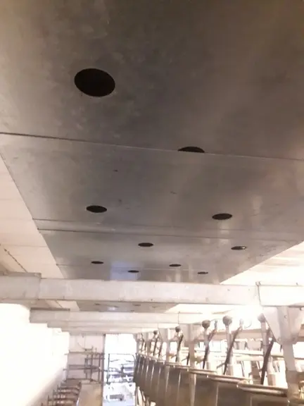 plafond perforé pour diffuser de l'air en salle de traite