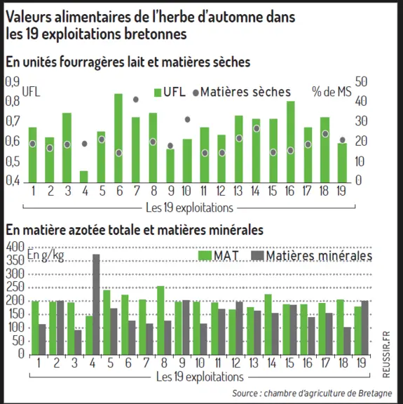 graphique des valeurs alimentaires de l'herbe d'automne