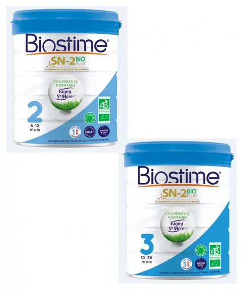 Estampillé bio et signé par la
coopérative Isigny Sainte Mère, le lait
infantile Biostime fait son entrée en
pharmacie en octobre prochain.
