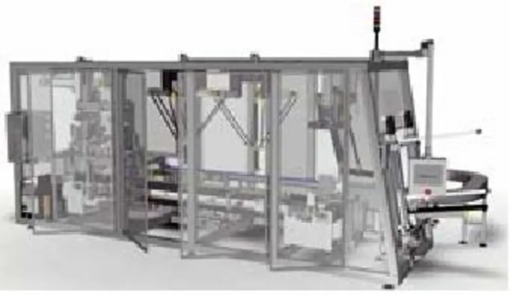 MG-Tech combine encaisseuse wrap et
îlot de palettisation robotisé sur une
même plateforme.