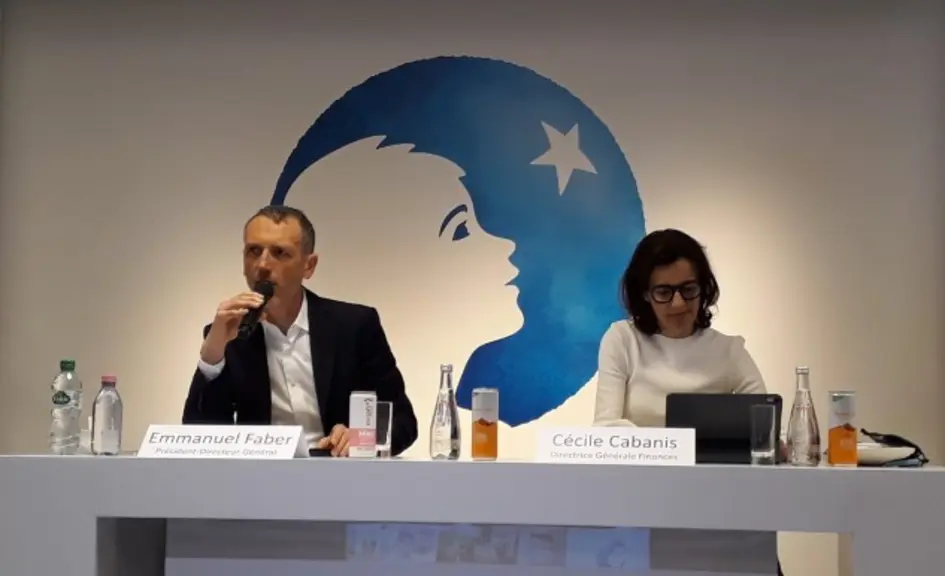 Emmanuel Faber, président-directeur général de Danone, et Cécile Cabanis, directrice financière. © DR
