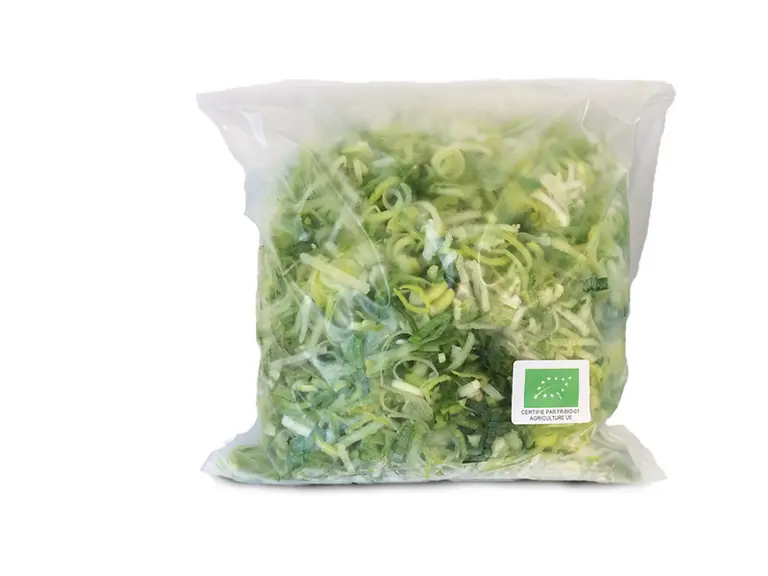 Sachets de poireaux destinés à la restauration. © Frais Émincés