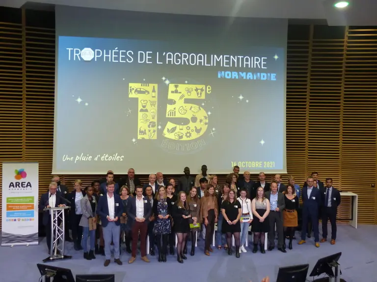 Les lauréats des trophées de l'agroalimentaire de l'Area Normandie, le jeudi 14 octobre 2021 à Caen.
