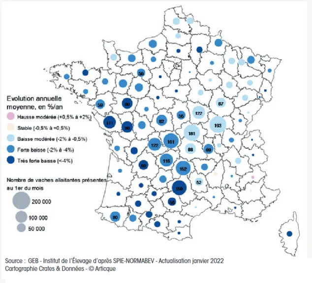 Evolution annuelle moyenne du nombre de vaches allaitantes en France