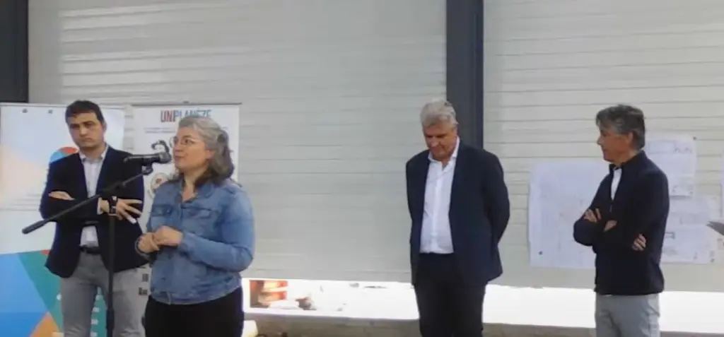 Le 12 juin 2023: de gauche à droite autour de Céline Charriaud, présidente de Saint-Flour Communauté :  Yannick Rousaire, Dominique Sabotet Vincent Ec