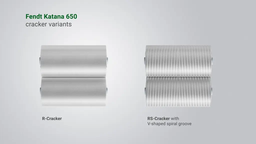 Sur les ensileuses Katana, Fendt propose deux types d’éclateurs à rouleaux de 300 mm de diamètre, le R-Cracker et le RS-Cracker, qui réalise en plus u
