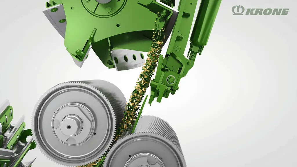 Les plus grosses ensileuses Krone peuvent recevoir un éclateur à rouleaux de 305 mm de diamètre au lieu de 250 mm.