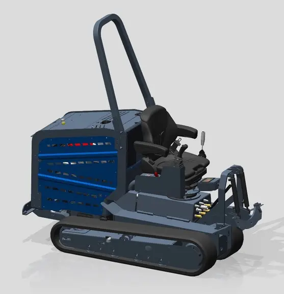 Les nouvelles générations de chenillards diesel voient apparaître un filtre à particules sur le dessus du moteur. © Amos Industrie