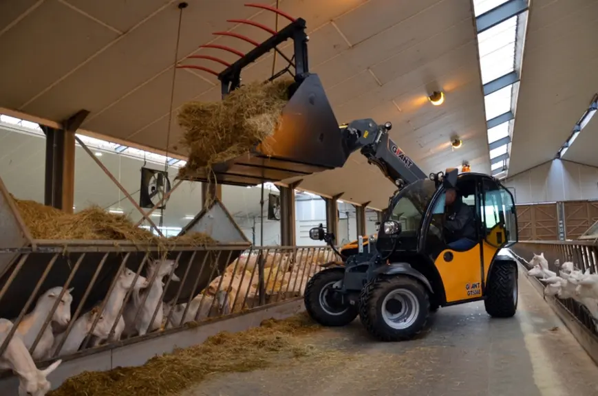 Le chargeur télescopique compact  GIANT GT 5048 facilite l'accès à des bâtiments exigus grâce à une largeur de 1,60 m et une hauteur de 2 m © Tobroco