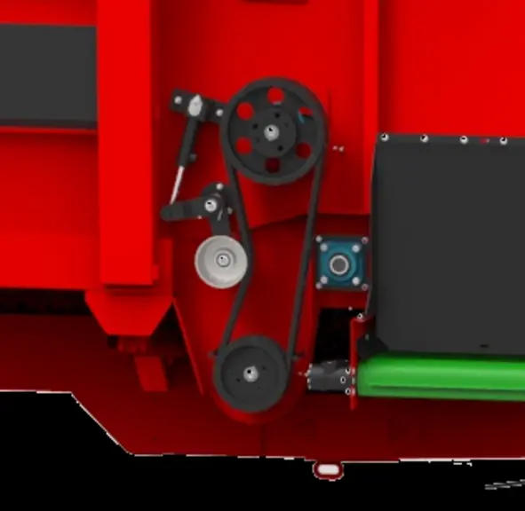 Breveté par Euromark, les remorques distributrices RD-HD peuvent être équipées du système powerdrive offrant un entraînement des démêleurs par courroi