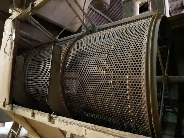Plusieurs jeux de grilles sont indispensables pour adapter la taille des trous en fonction des différents grains. © V. Garnier