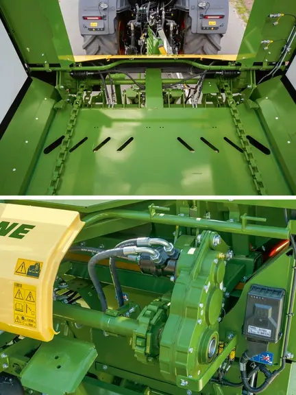 La remorque à déchargement à plat GX de Krone utilise des chaines plates entraînées par deux moteurs hydrauliques