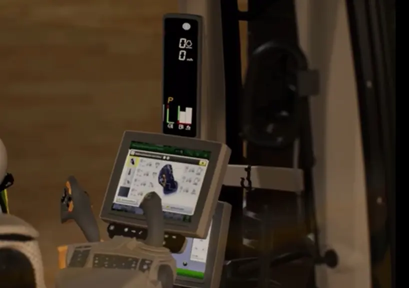 Un écran sur le montant avant droit remplace le tableau de bord sur les nouveaux tracteurs John Deere 6R.