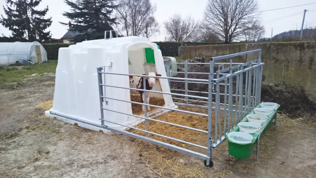 Les niches à veaux se complètent de différents accessoires, tels qu'un parc et des porte-seaux.