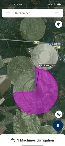 La plateforme web Irrifrance Management System permet de visualiser la position en temps réel du pivot ou de l'enrouleur