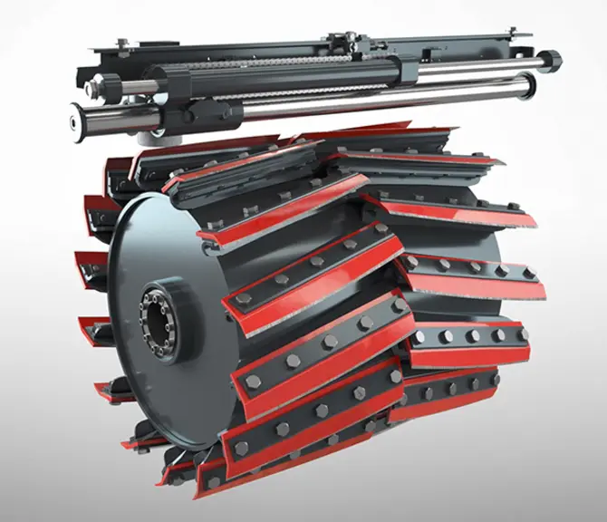 Rotor hacheur de la Fendt Katana 650 avec nouveau système d'affûtage.
