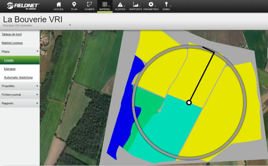 Cartographie des parcelles et des trois zones définies par Arvalis pour la modulation de l’irrigation.