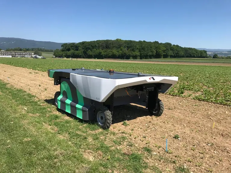 Le robot AVA d’Ecorobotix désherbe chimiquement en toute autonomie énergétique.