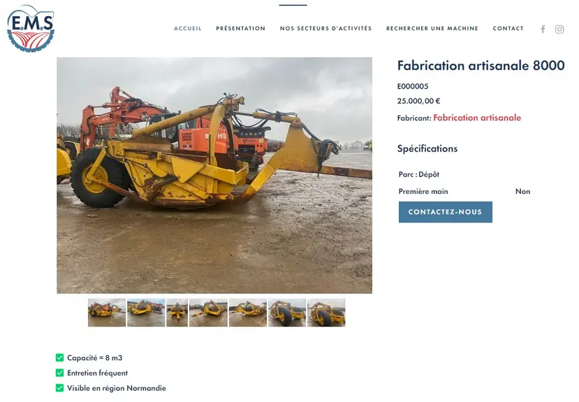 Scraper trainé en vente sur le site internet EMS France