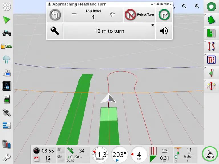 <em class="placeholder">Vue de console GPS Deutz-Fahr avec matérialisation des demi-tours automatiques</em>