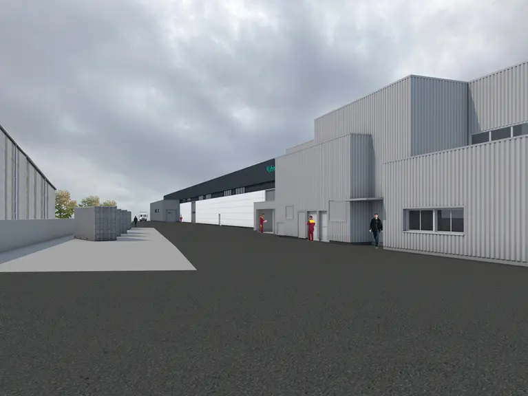 <em class="placeholder">Vue CAO de l'extension de l'usine  des Landes-Génusson de Kverneland</em>