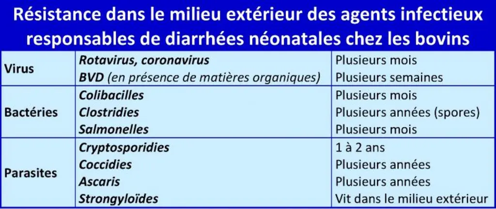Les bactéries, virus et parasites sont capables de résister dans l’environnement. Pour la plupart des germes, cette résistance se trouve augmentée s’i