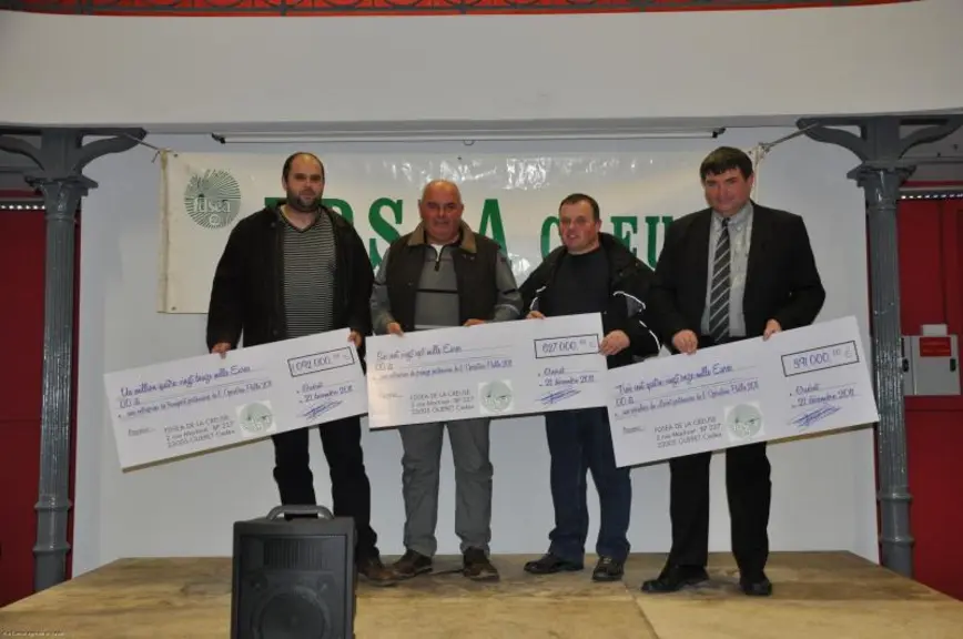 3 chèques ont été symboliquement remis aux représentants des transporteurs (1 092 000 euros), presseurs (627 000 euros) et céréaliers du Loiret (391 0