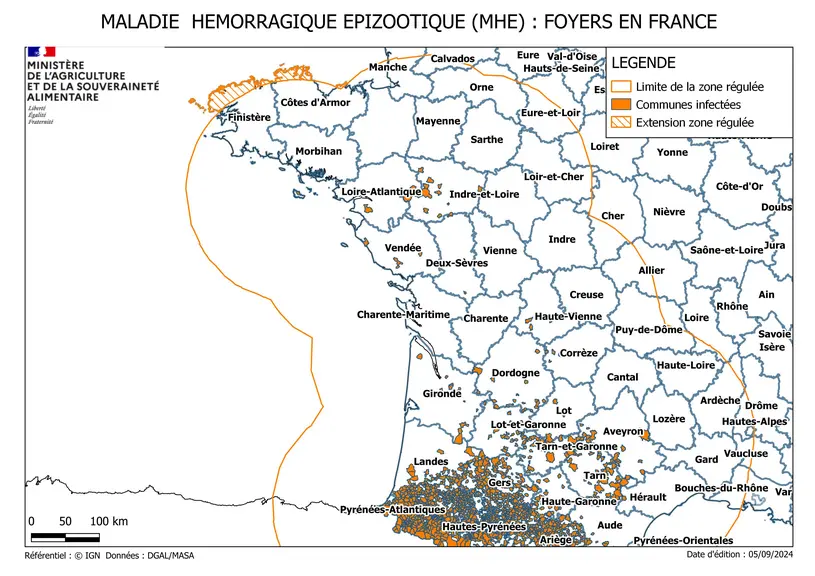 Carte de la zone régulée MHE au 5 septembre 2024.