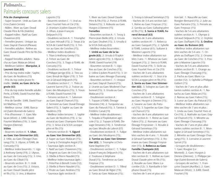 liste des lauréats du concours national salers 2024