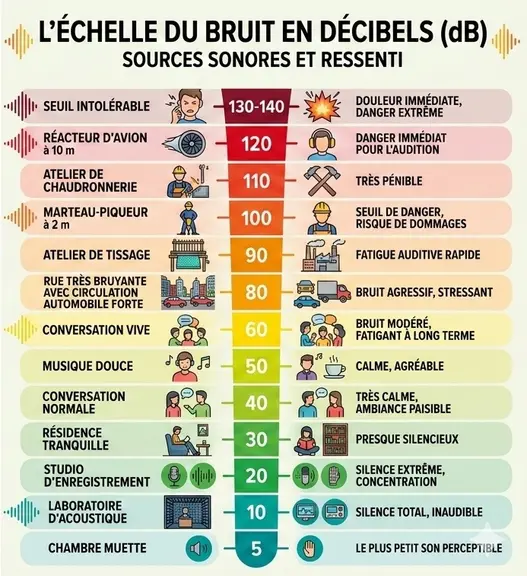 tableau équivalence des bruits en décibels
