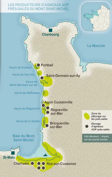 Localisation des producteurs d'agneaux AOP Prés salés du Mont Saint-Michel  © AOP Prés salés du Mont Saint Michel