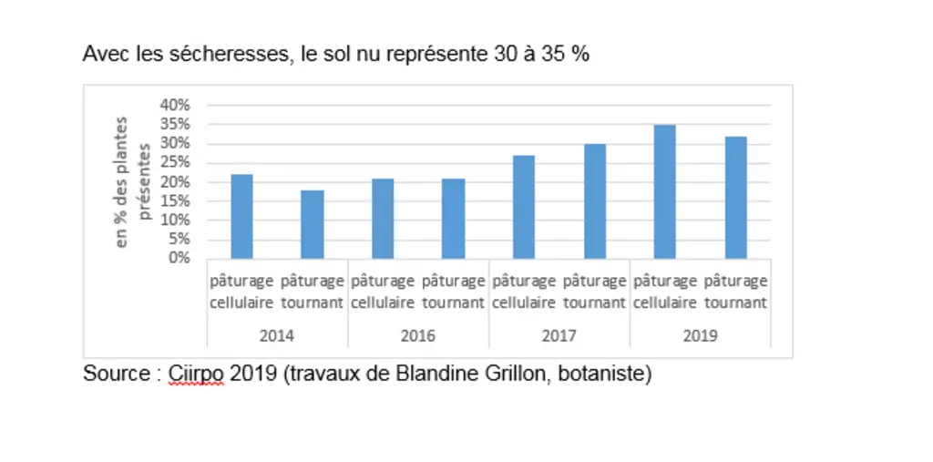 Avec les sécheresses, le sol nu représente 30 à 35 %. © Ciirpo 2019 (travaux de ...
