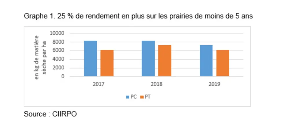25 % de rendement en plus sur les prairies de moins de 5 ans © Ciirpo