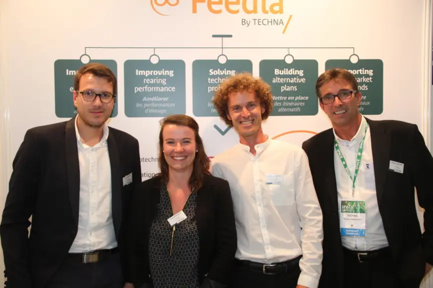 L'équipe porc de Techna : Christian Debevere, Florence Malécot, Tristan Béchelin et  Sébastien Comyn. © D. Poilvet