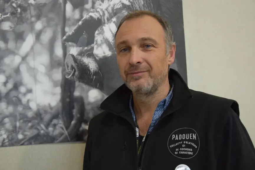 Patrick Escudé, porc Noir de Bigorre. "Le salon est une vitrine extraordinaire pour nos races locales." © Y. Boloh