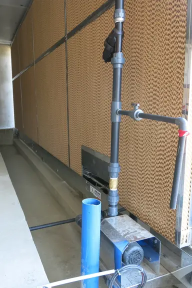 L’eau non vaporisée tombe dans un bac de récupération pour être recyclé par une pompe. © Ifip
