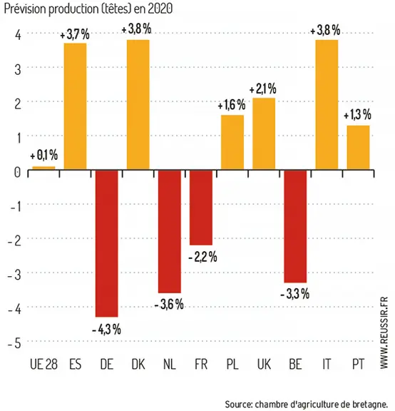 Prévisions de la production indigène brute en 2020 dans les principaux pays de l'UE © Estimations Ifip d'après ...