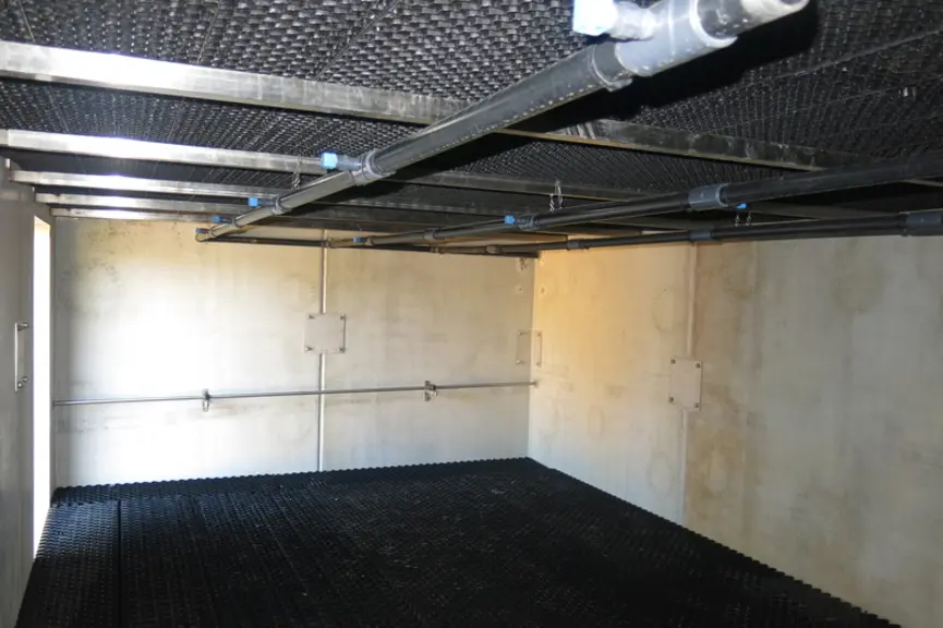 Le laveur d'air est calibré pour une vitesse d'air de 1 m/s pour optimiser le taux d'abattement de l'ammoniac. © Ifip